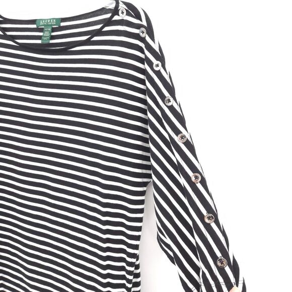Lauren Ralph Lauren striped stretch knit top Size 1X black/white silver buttons - Picture 5 of 7